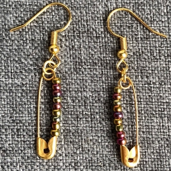 Eight Metal Beaded Gold Silver Dangle Earrings Unique Aesthetic Jewelry - Picture 9 of 9